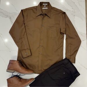 Geoffrey Beene, Brown,Sateen, Button Down, Dress Shirt Size Large